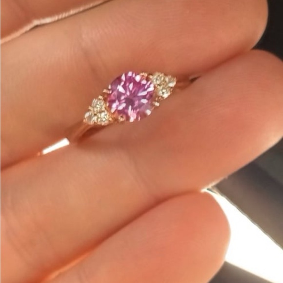 Platinum over Sterling Silver Lab Grown Pink Diamond Ring - Picture 2 of 4